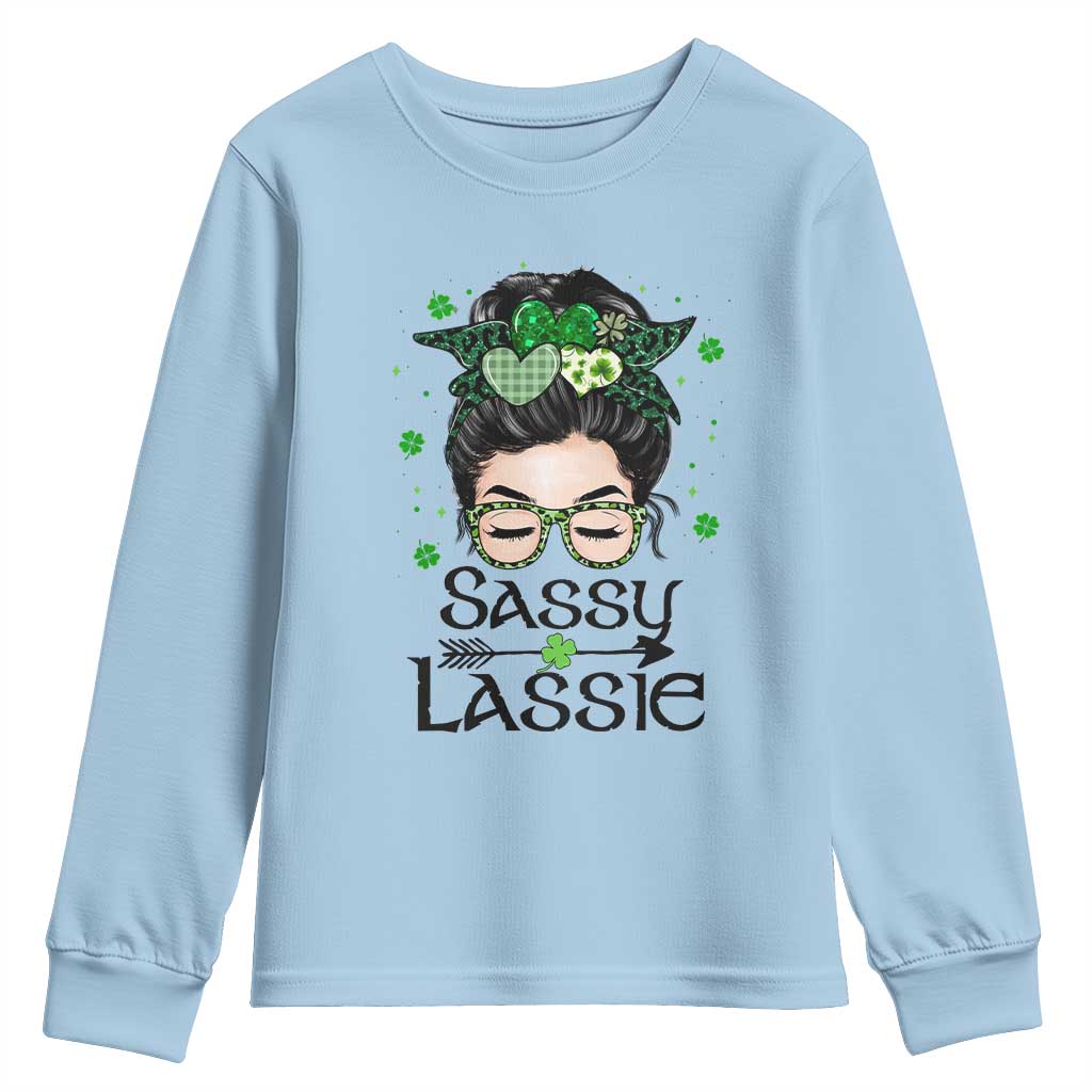 Lucky Sassy Lassie Messy Bun Youth Sweatshirt Funny St Patricks Day