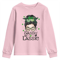 Lucky Sassy Lassie Messy Bun Youth Sweatshirt Funny St Patricks Day