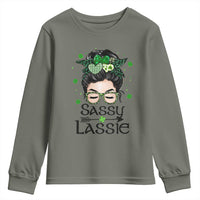 Lucky Sassy Lassie Messy Bun Youth Sweatshirt Funny St Patricks Day