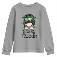 Lucky Sassy Lassie Messy Bun Youth Sweatshirt Funny St Patricks Day