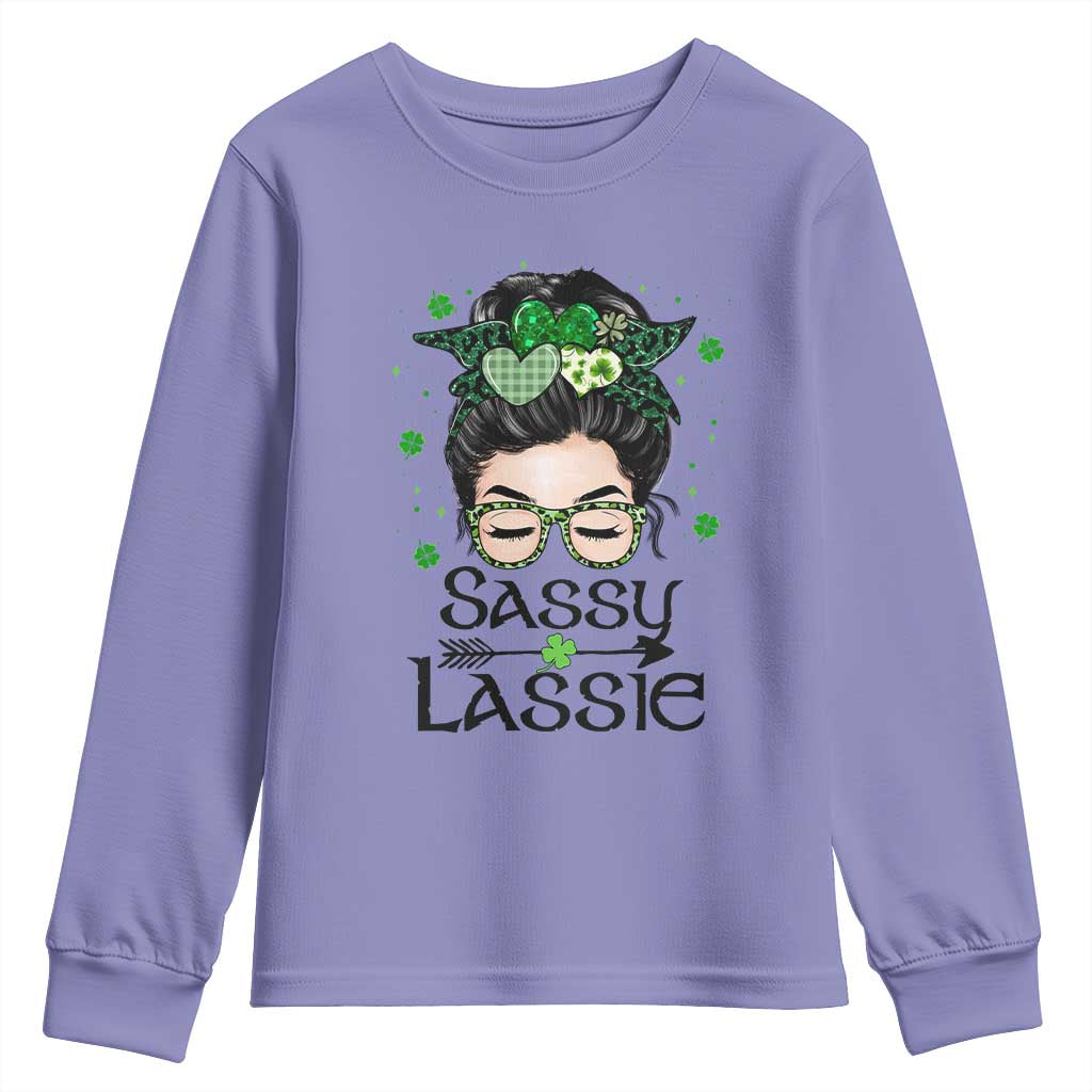 Lucky Sassy Lassie Messy Bun Youth Sweatshirt Funny St Patricks Day