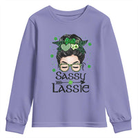 Lucky Sassy Lassie Messy Bun Youth Sweatshirt Funny St Patricks Day