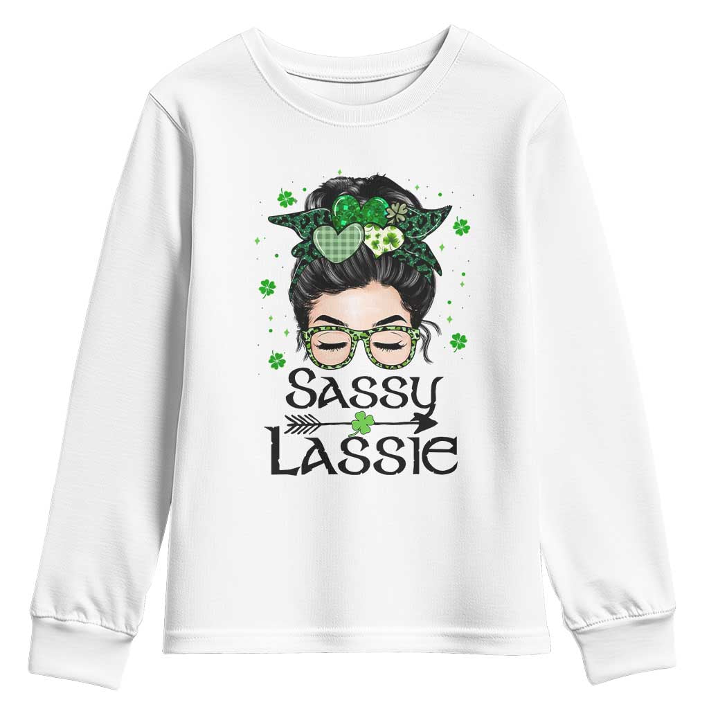 Lucky Sassy Lassie Messy Bun Youth Sweatshirt Funny St Patricks Day