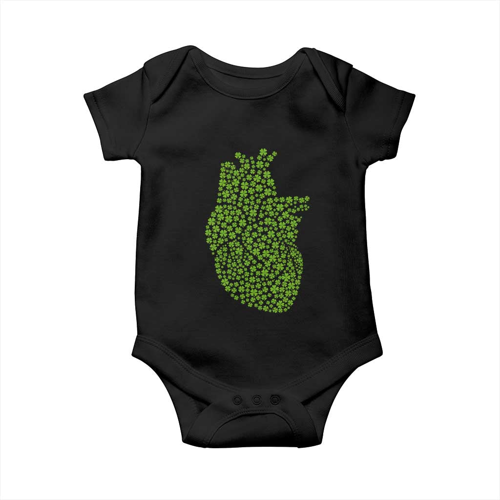 Lucky Shamrocks Heart Baby Onesie Anatomical Anatomy St Patrick's Day