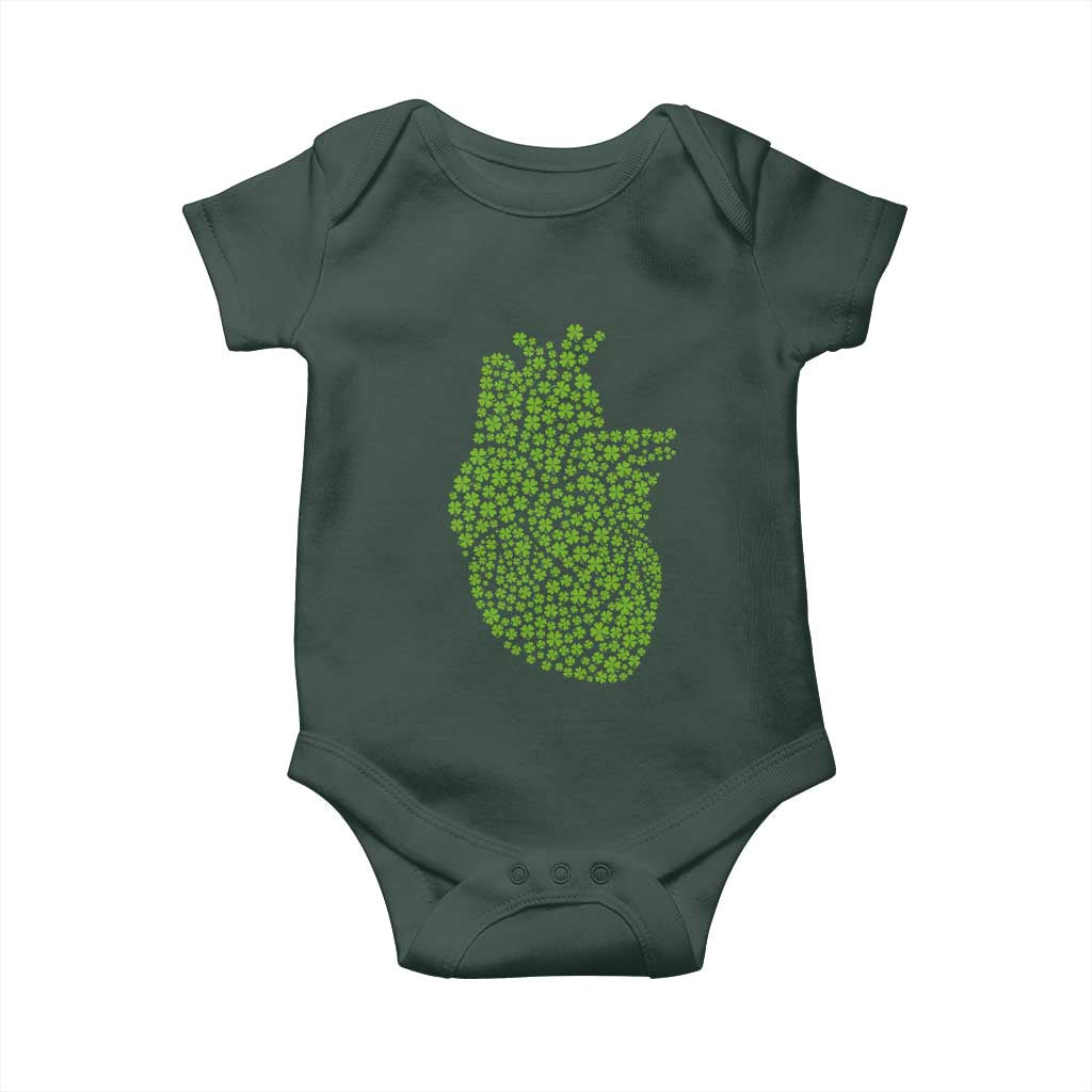 Lucky Shamrocks Heart Baby Onesie Anatomical Anatomy St Patrick's Day