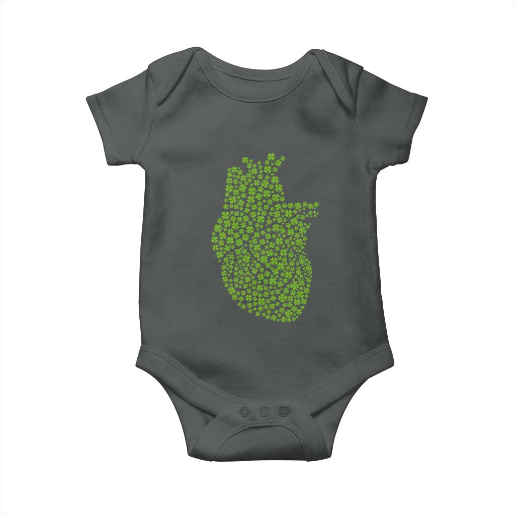 Lucky Shamrocks Heart Baby Onesie Anatomical Anatomy St Patrick's Day