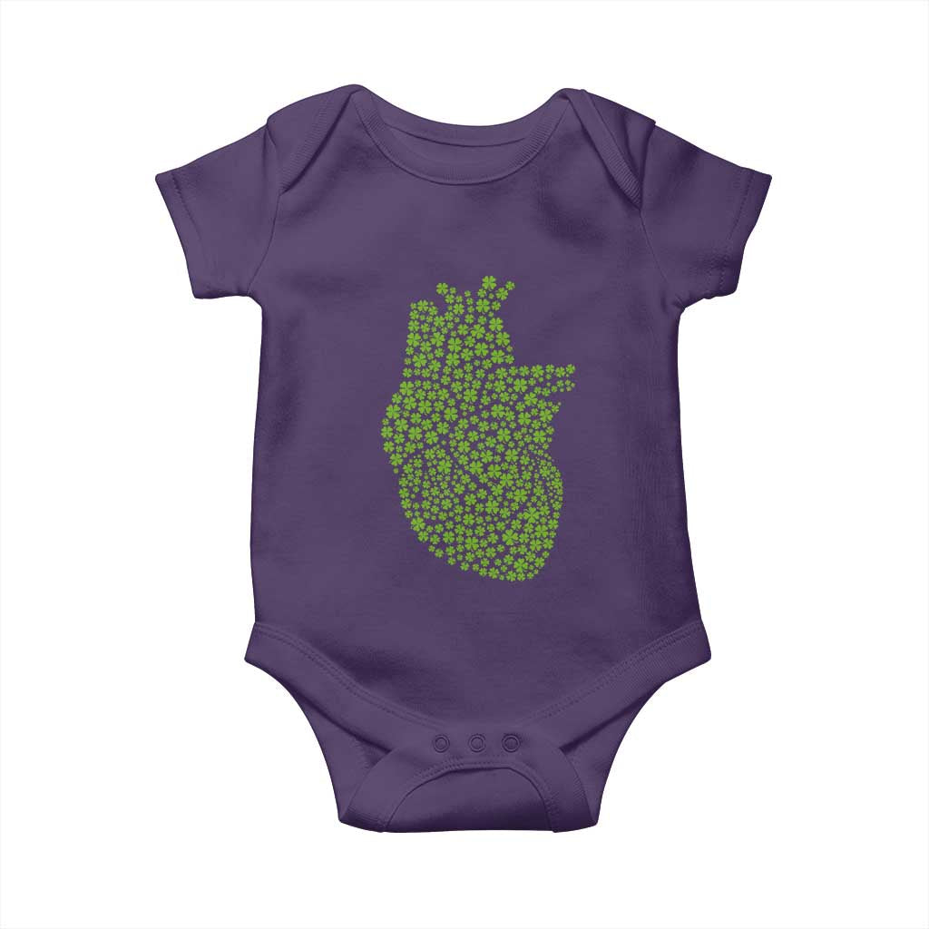 Lucky Shamrocks Heart Baby Onesie Anatomical Anatomy St Patrick's Day