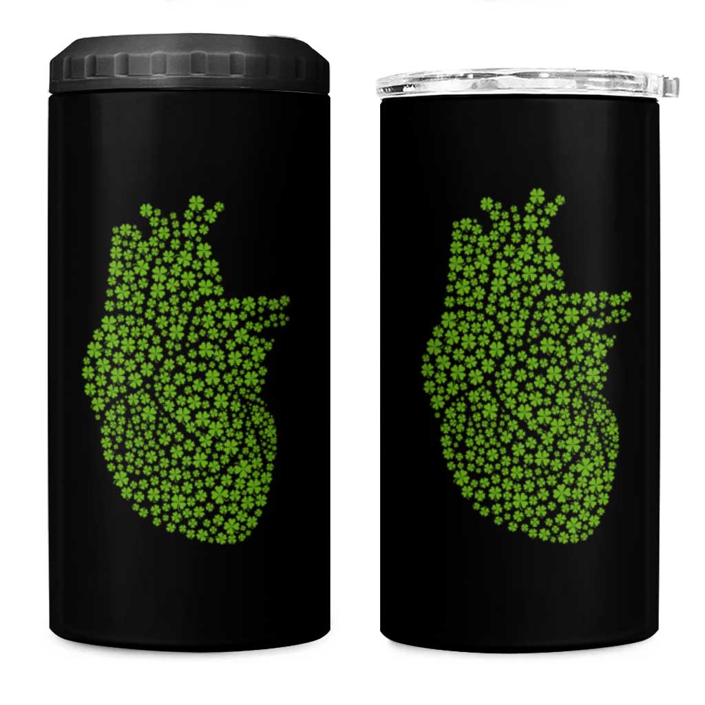 Lucky Shamrocks Heart 4 in 1 Can Cooler Tumbler Anatomical Anatomy St Patrick's Day