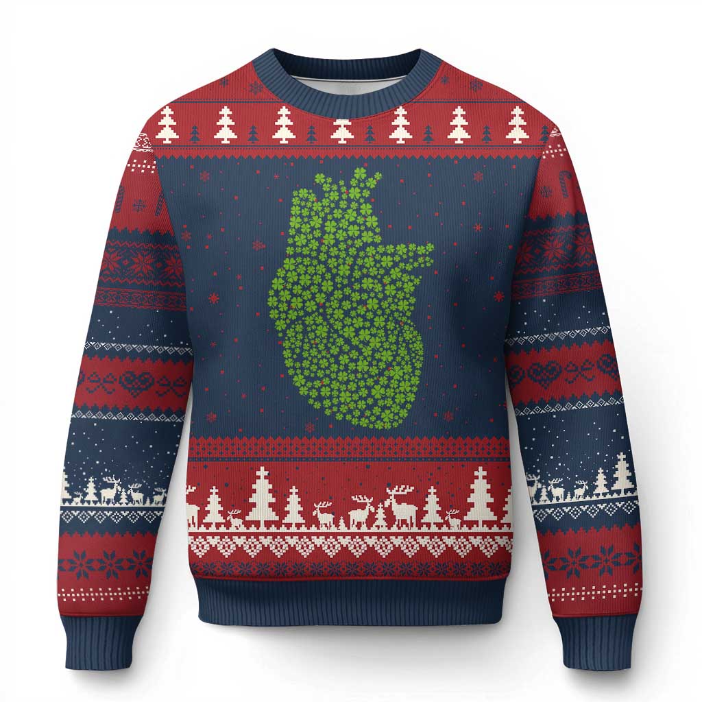 Lucky Shamrocks Heart Ugly Christmas Sweater Anatomical Anatomy St Patrick's Day - Wonder Print Shop