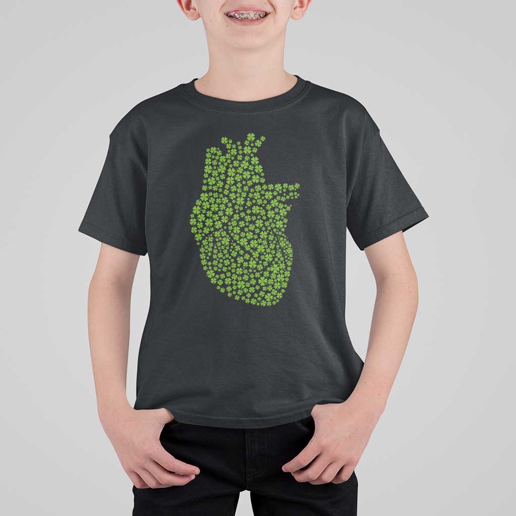 Lucky Shamrocks Heart T Shirt For Kid Anatomical Anatomy St Patrick's Day