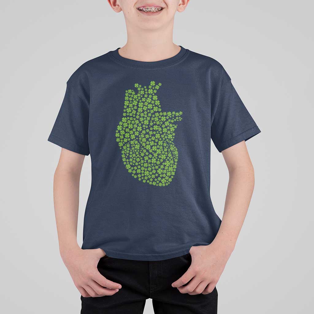 Lucky Shamrocks Heart T Shirt For Kid Anatomical Anatomy St Patrick's Day