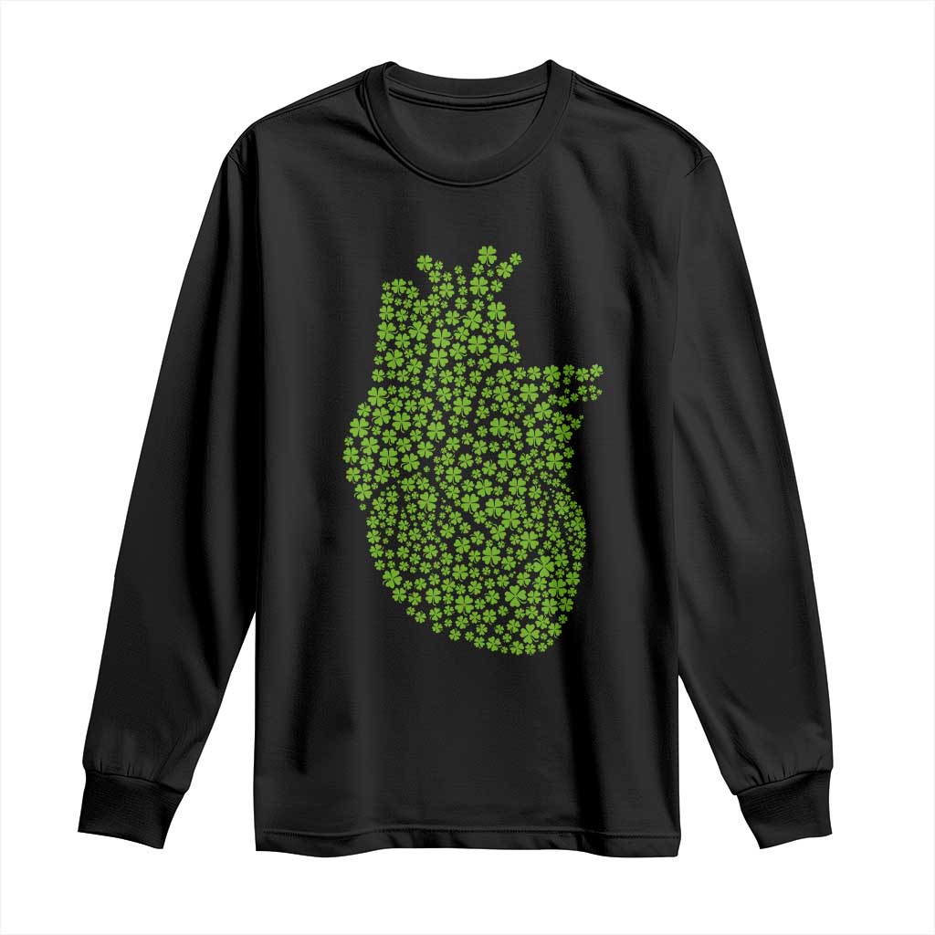 Lucky Shamrocks Heart Long Sleeve Shirt Anatomical Anatomy St Patrick's Day