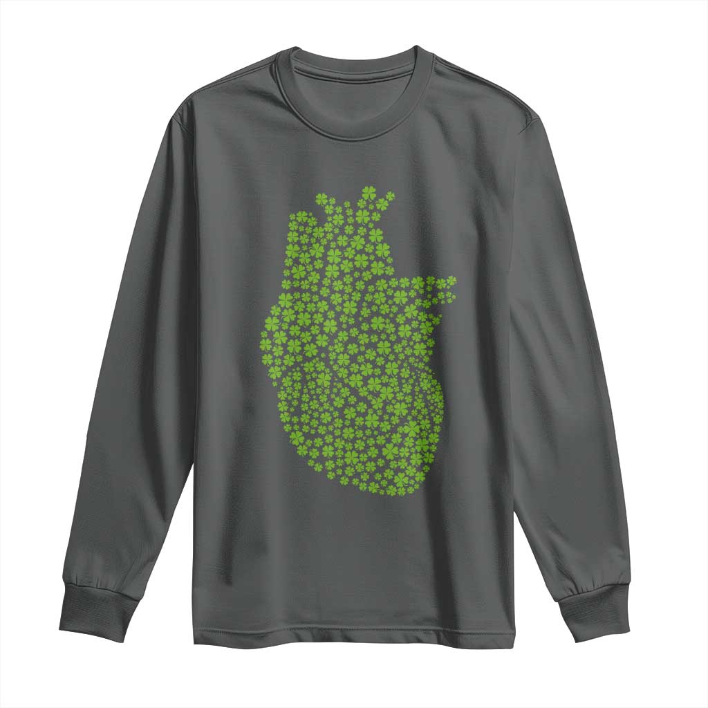 Lucky Shamrocks Heart Long Sleeve Shirt Anatomical Anatomy St Patrick's Day
