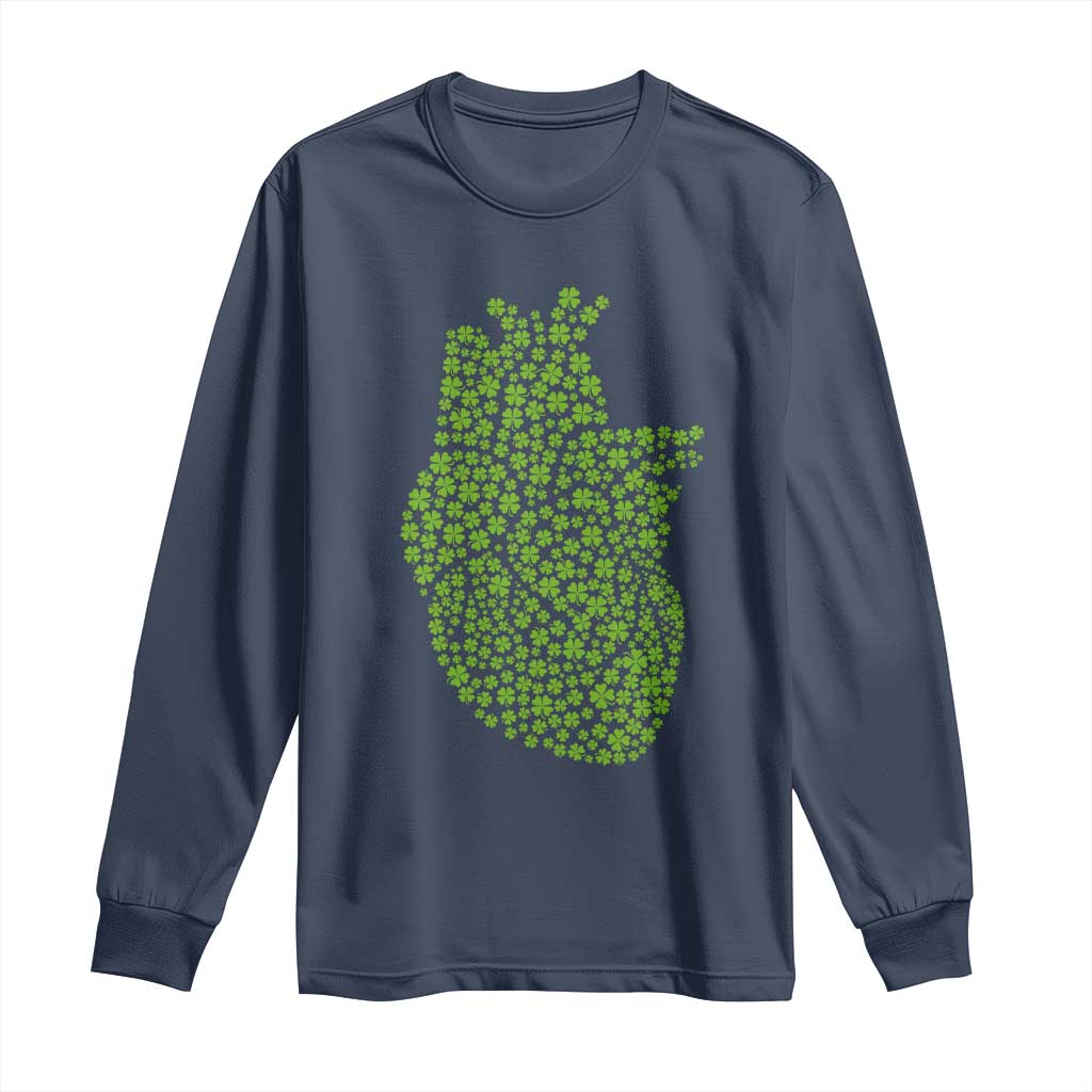 Lucky Shamrocks Heart Long Sleeve Shirt Anatomical Anatomy St Patrick's Day