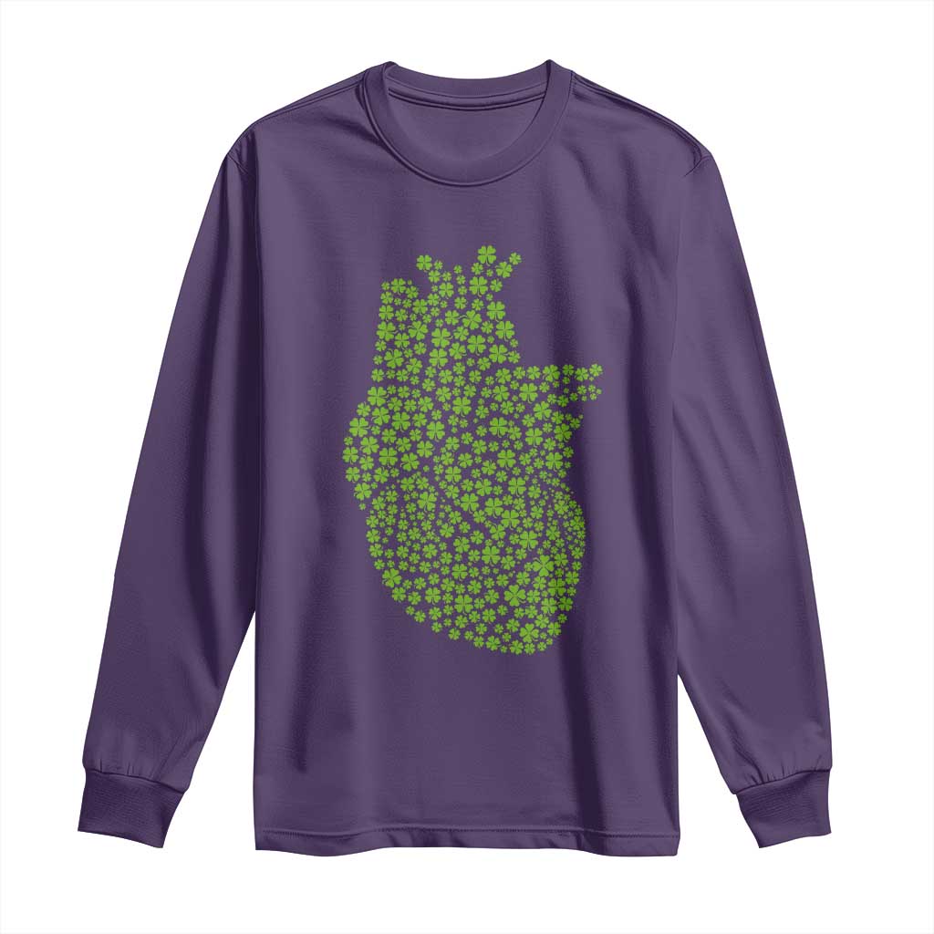 Lucky Shamrocks Heart Long Sleeve Shirt Anatomical Anatomy St Patrick's Day