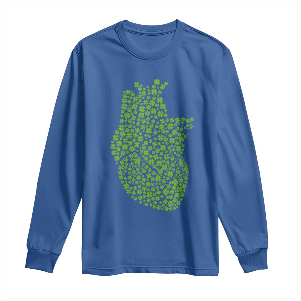 Lucky Shamrocks Heart Long Sleeve Shirt Anatomical Anatomy St Patrick's Day