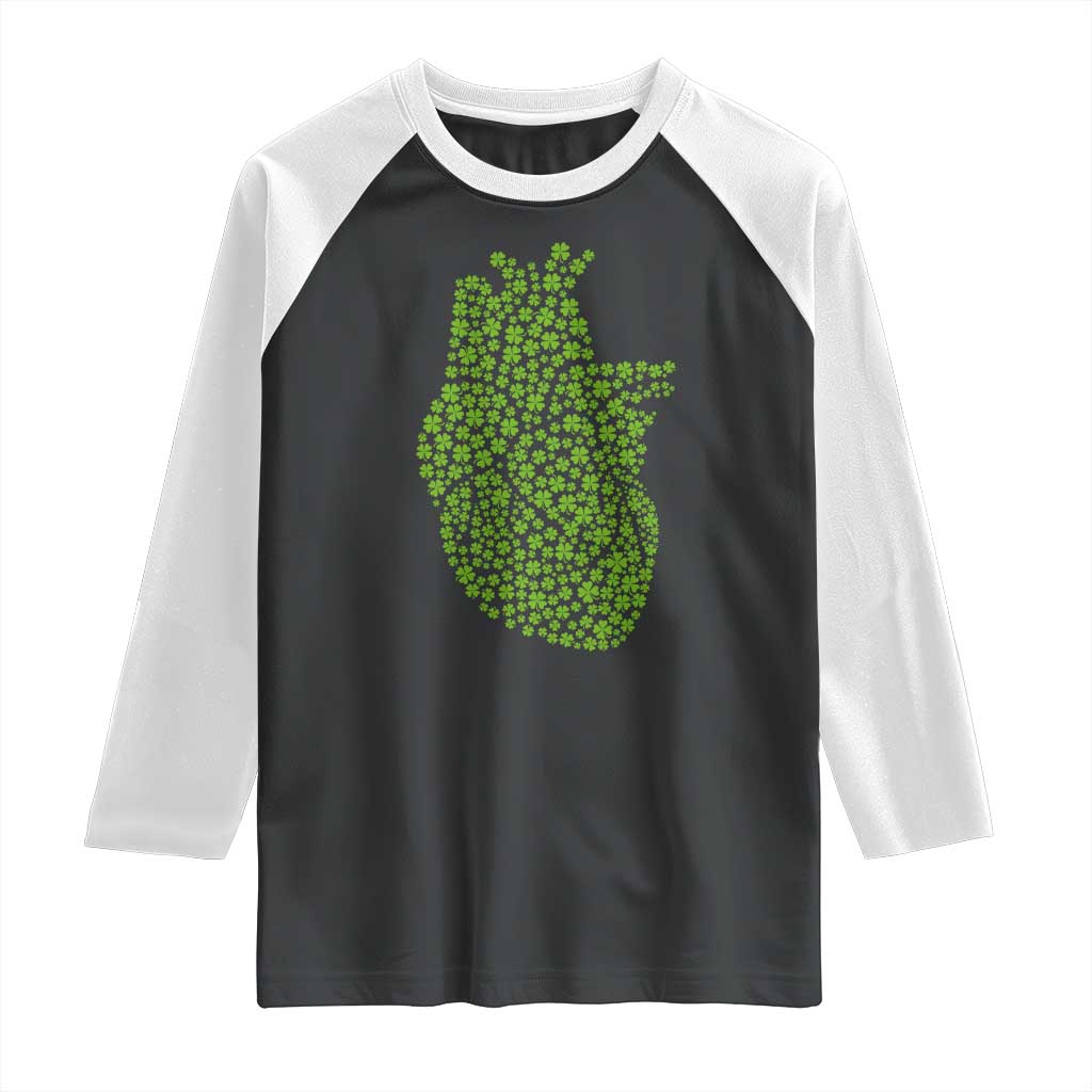 Lucky Shamrocks Heart Raglan Shirt Anatomical Anatomy St Patrick's Day