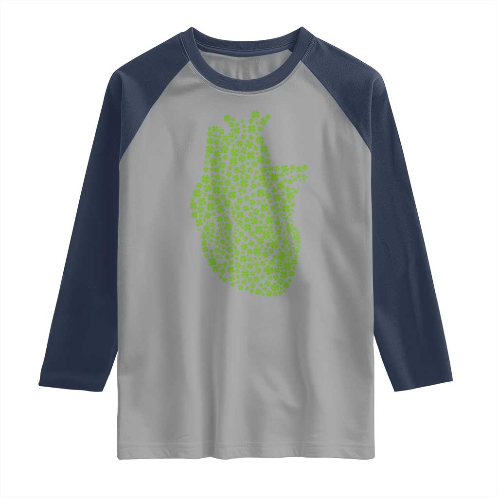 Lucky Shamrocks Heart Raglan Shirt Anatomical Anatomy St Patrick's Day