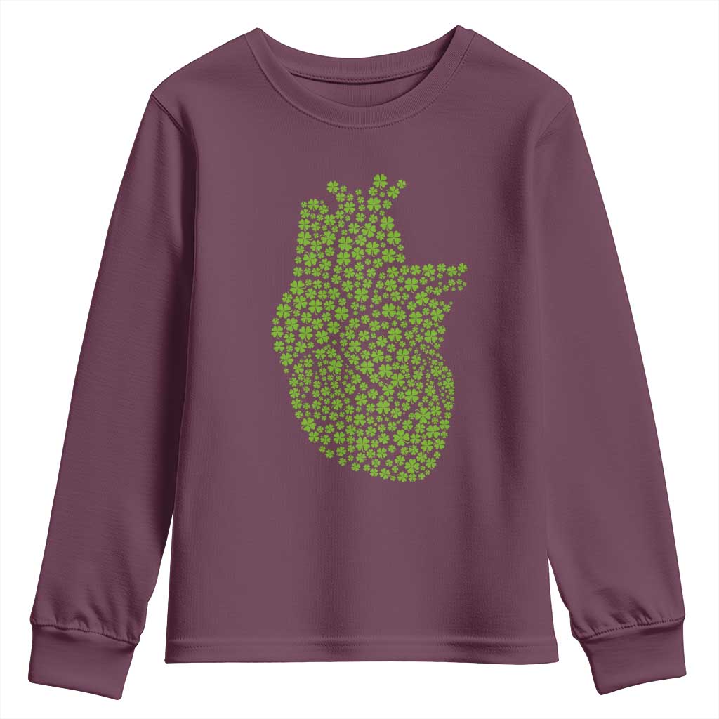 Lucky Shamrocks Heart Youth Sweatshirt Anatomical Anatomy St Patrick's Day
