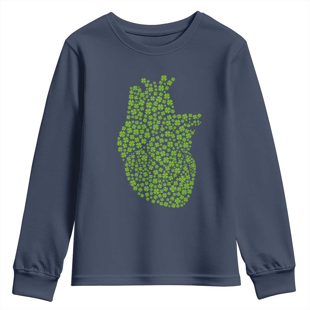 Lucky Shamrocks Heart Youth Sweatshirt Anatomical Anatomy St Patrick's Day