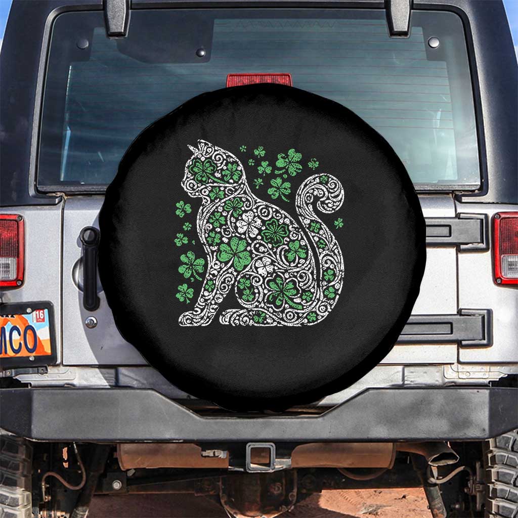Irish Shamrock Cat Graphic Spare Tire Cover Saint Patrick Day for Cat Lovers