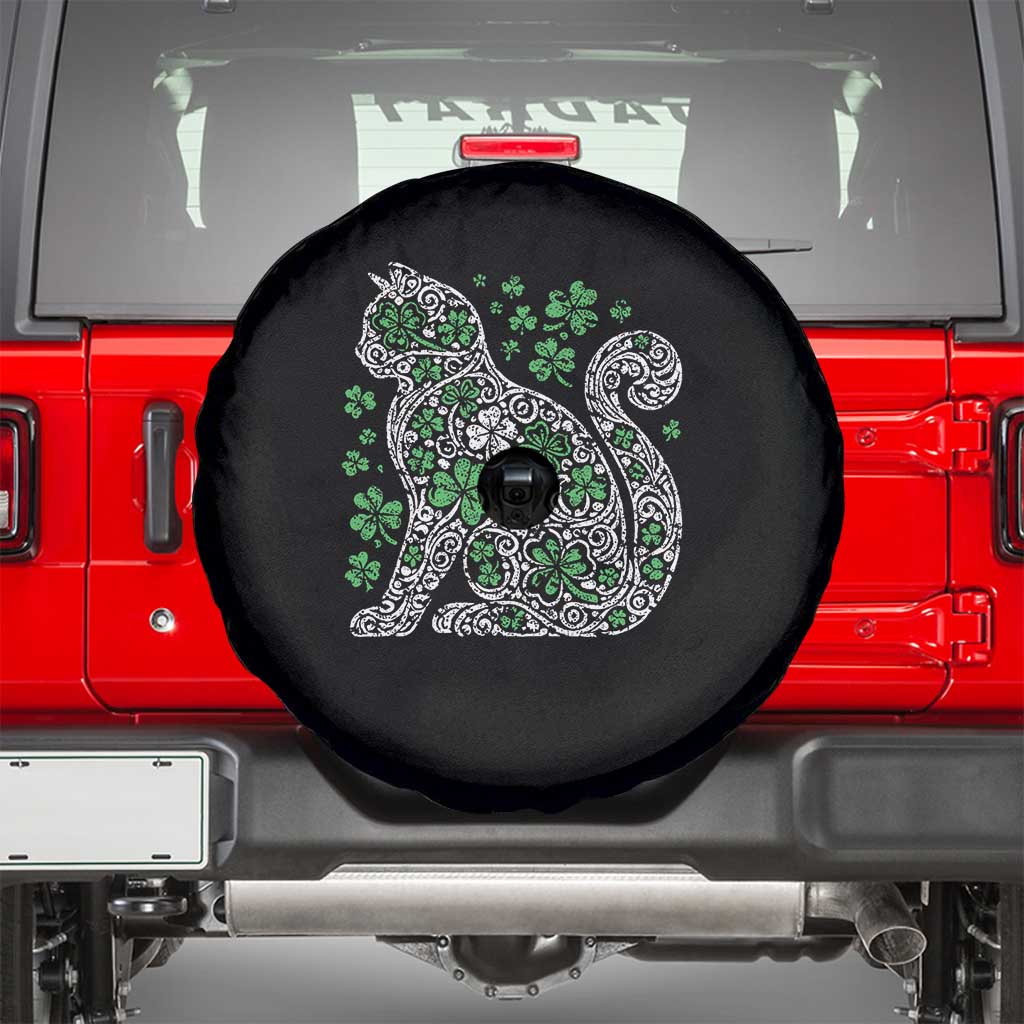 Irish Shamrock Cat Graphic Spare Tire Cover Saint Patrick Day for Cat Lovers