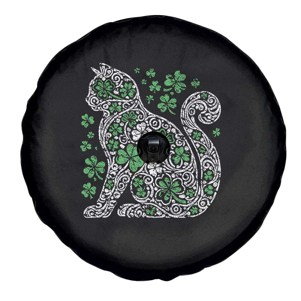 Irish Shamrock Cat Graphic Spare Tire Cover Saint Patrick Day for Cat Lovers