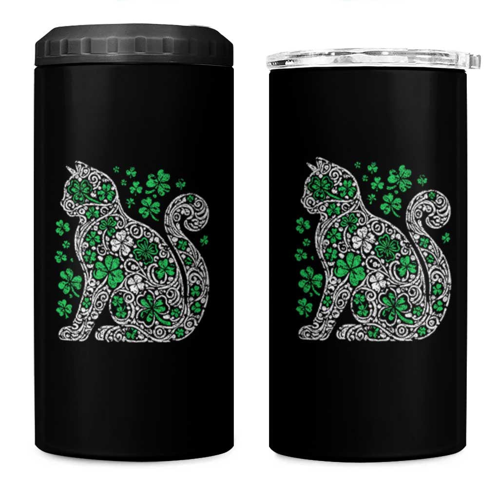 Irish Shamrock Cat Graphic 4 in 1 Can Cooler Tumbler Saint Patrick Day for Cat Lovers