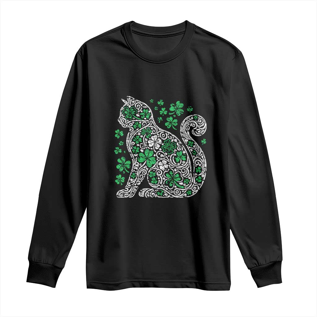 Irish Shamrock Cat Graphic Long Sleeve Shirt Saint Patrick Day for Cat Lovers