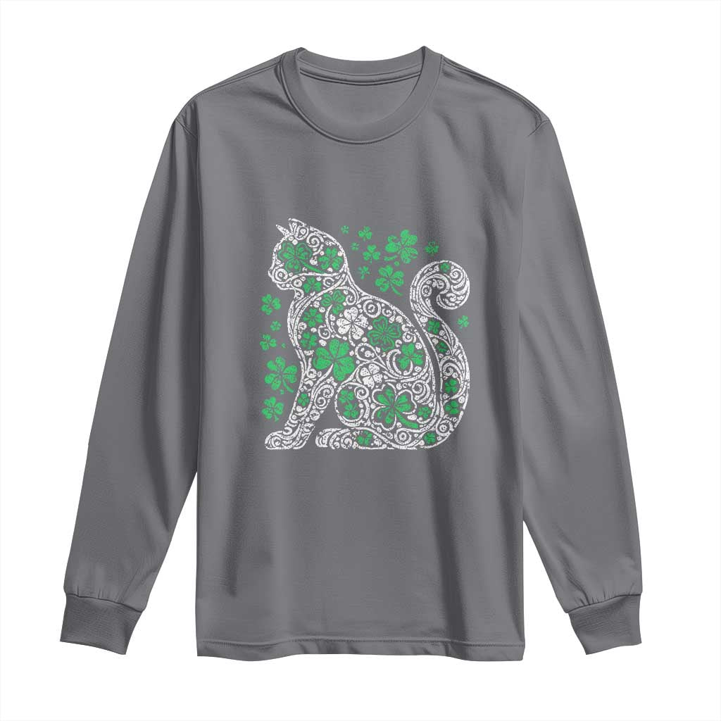 Irish Shamrock Cat Graphic Long Sleeve Shirt Saint Patrick Day for Cat Lovers