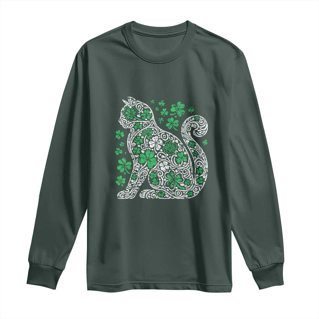 Irish Shamrock Cat Graphic Long Sleeve Shirt Saint Patrick Day for Cat Lovers