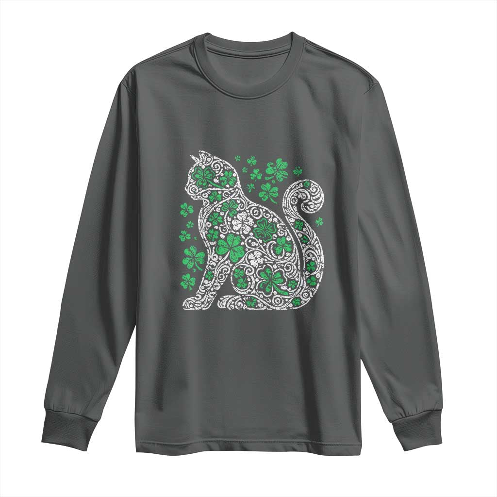 Irish Shamrock Cat Graphic Long Sleeve Shirt Saint Patrick Day for Cat Lovers