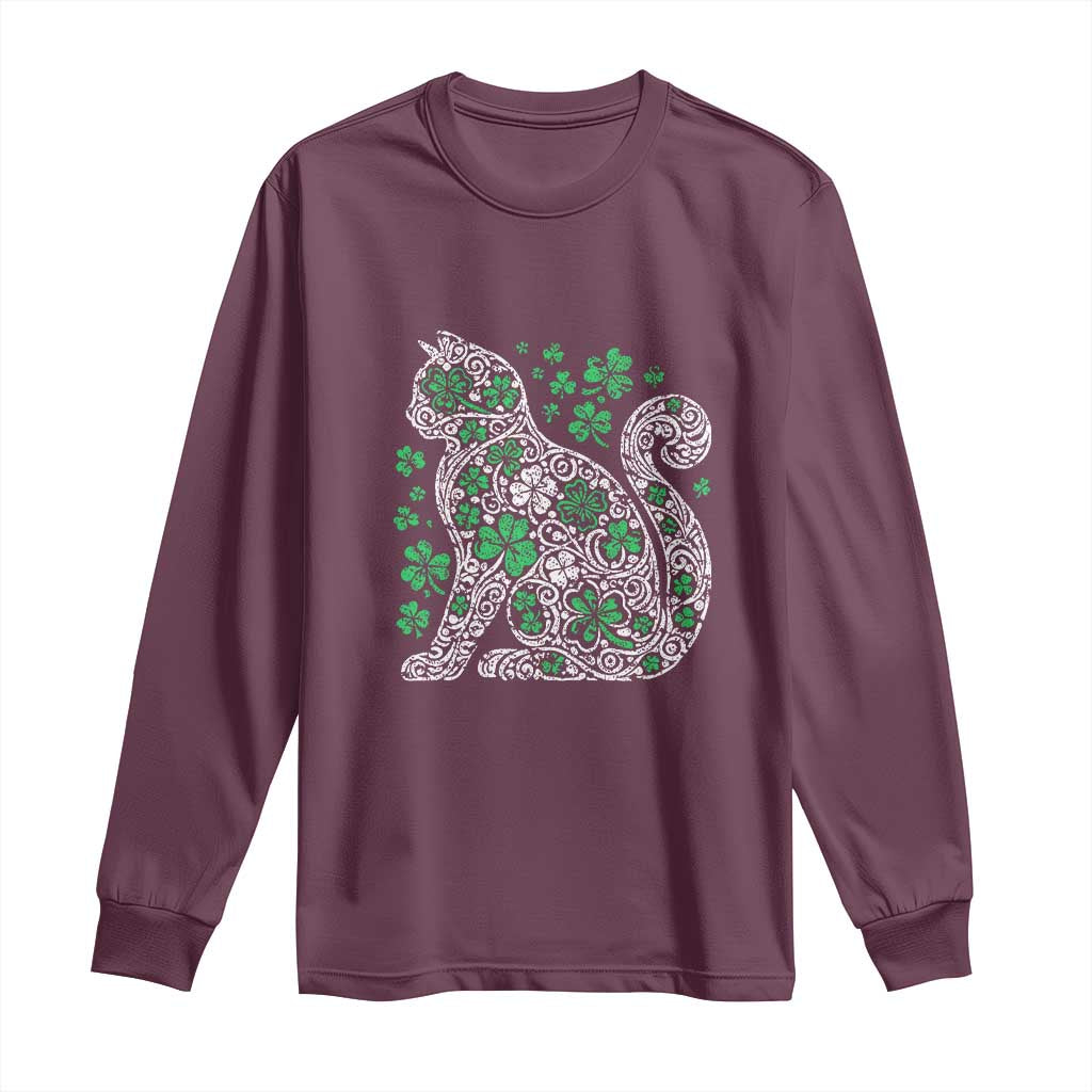 Irish Shamrock Cat Graphic Long Sleeve Shirt Saint Patrick Day for Cat Lovers