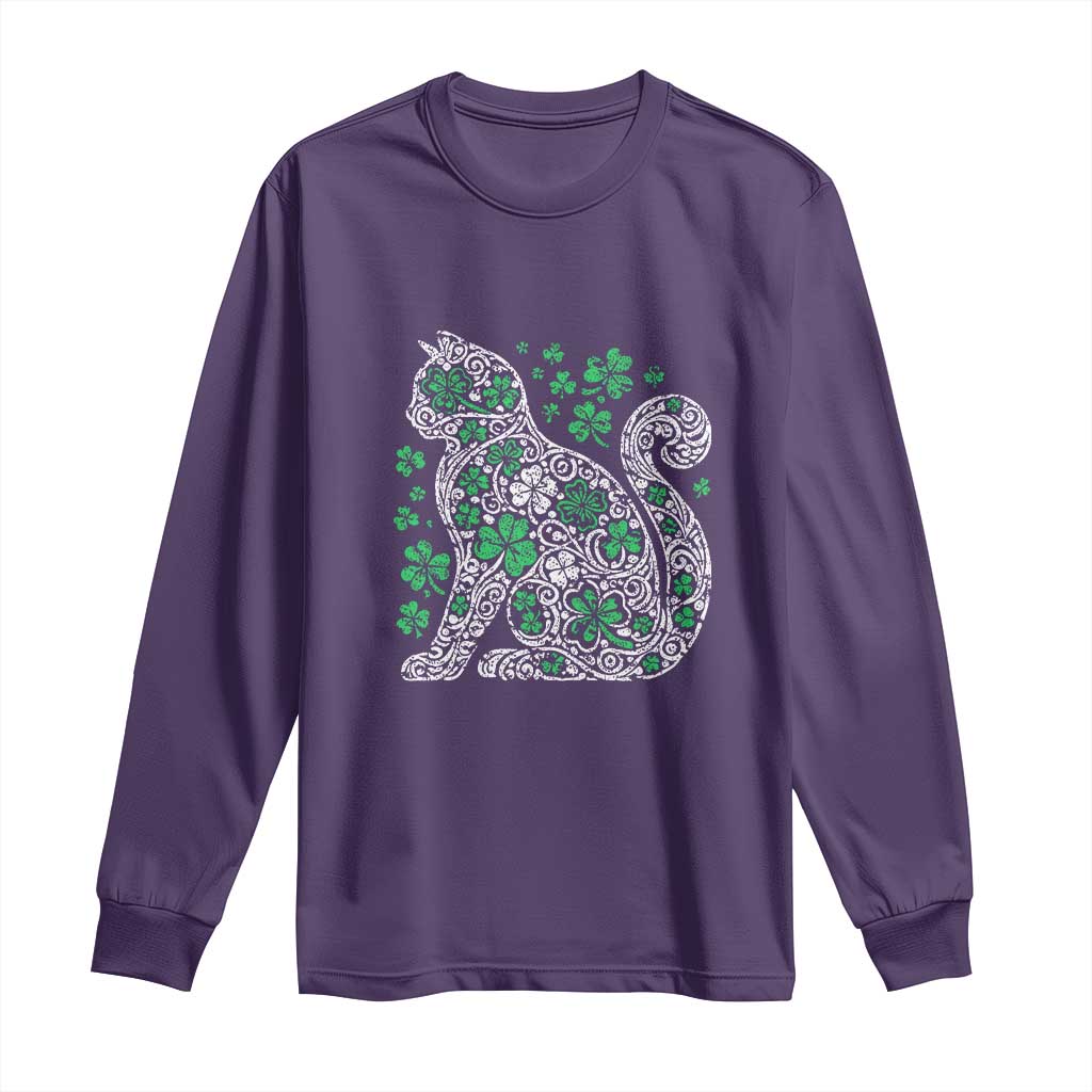Irish Shamrock Cat Graphic Long Sleeve Shirt Saint Patrick Day for Cat Lovers