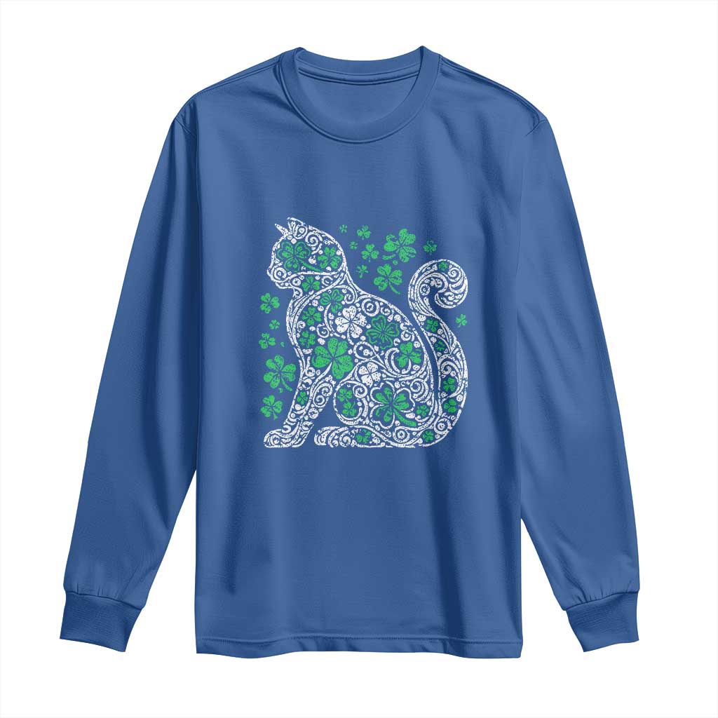 Irish Shamrock Cat Graphic Long Sleeve Shirt Saint Patrick Day for Cat Lovers