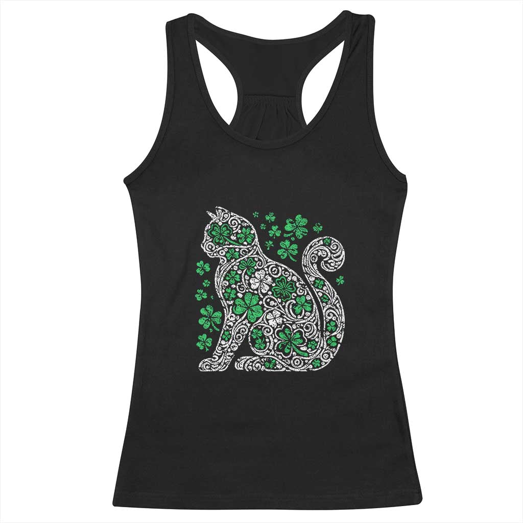 Irish Shamrock Cat Graphic Racerback Tank Top Saint Patrick Day for Cat Lovers