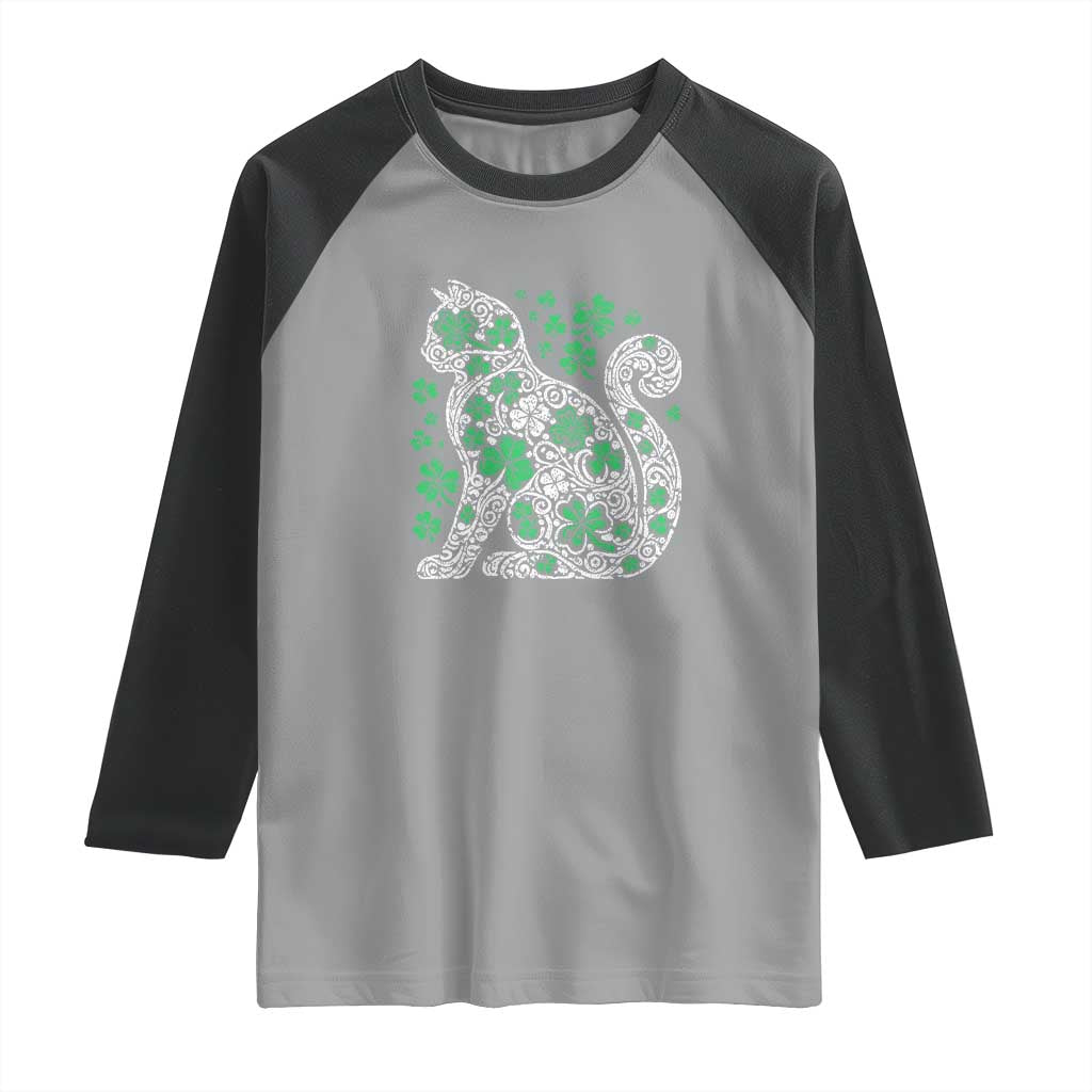 Irish Shamrock Cat Graphic Raglan Shirt Saint Patrick Day for Cat Lovers