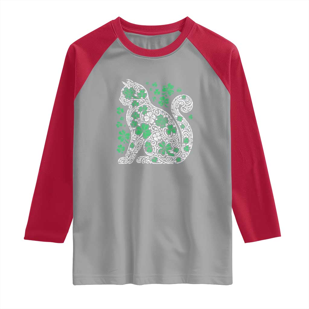 Irish Shamrock Cat Graphic Raglan Shirt Saint Patrick Day for Cat Lovers