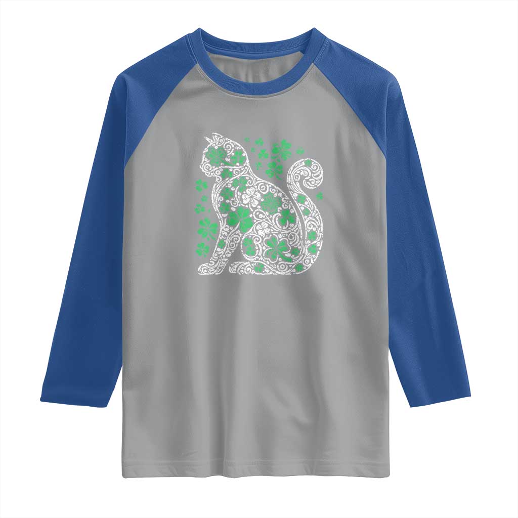 Irish Shamrock Cat Graphic Raglan Shirt Saint Patrick Day for Cat Lovers