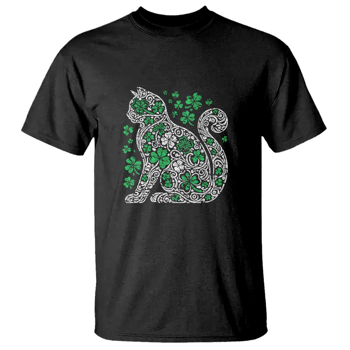 Irish Shamrock Cat Graphic T Shirt Saint Patrick Day for Cat Lovers