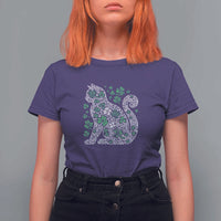 Irish Shamrock Cat Graphic T Shirt For Women Saint Patrick Day for Cat Lovers