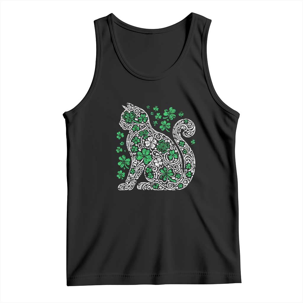 Irish Shamrock Cat Graphic Tank Top Saint Patrick Day for Cat Lovers