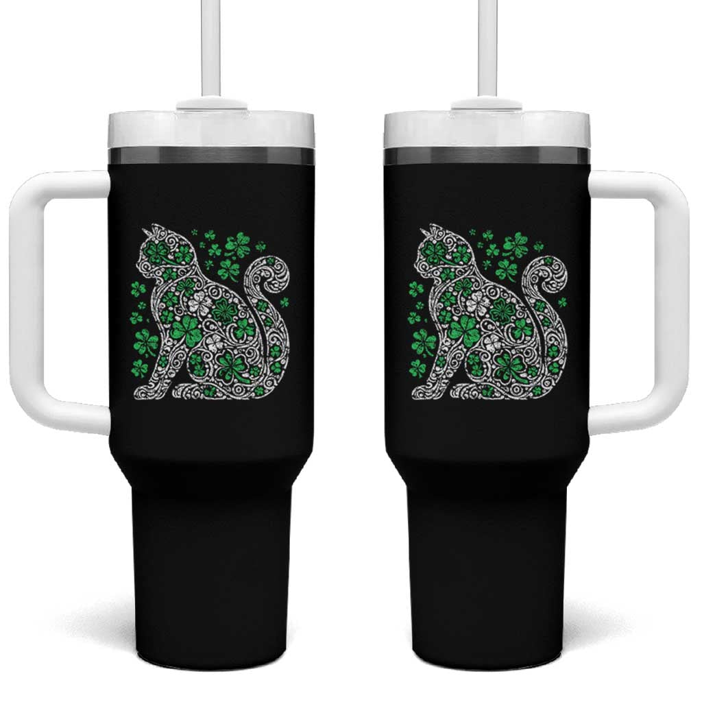 Irish Shamrock Cat Graphic Tumbler With Handle Saint Patrick Day for Cat Lovers