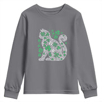 Irish Shamrock Cat Graphic Youth Sweatshirt Saint Patrick Day for Cat Lovers