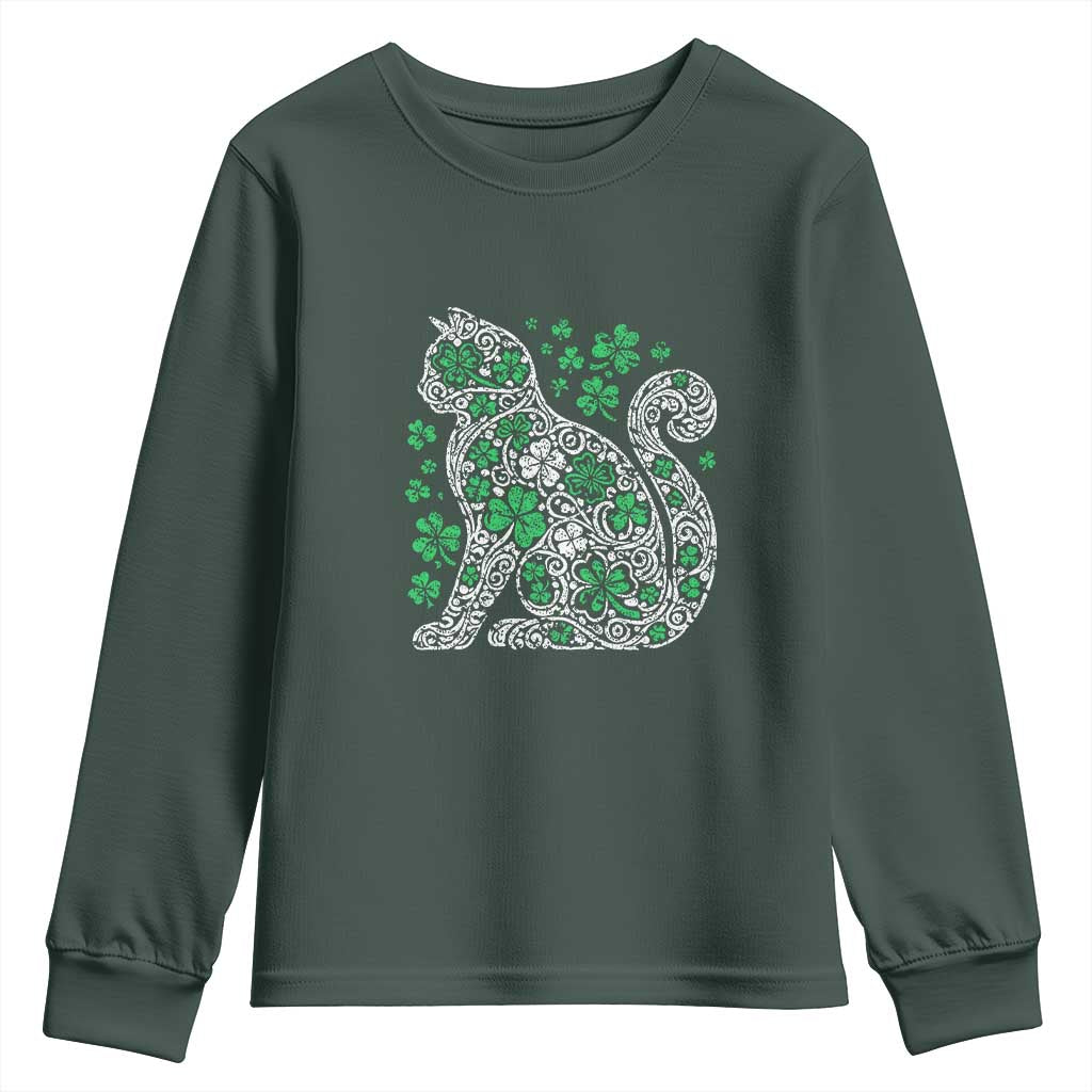 Irish Shamrock Cat Graphic Youth Sweatshirt Saint Patrick Day for Cat Lovers