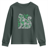 Irish Shamrock Cat Graphic Youth Sweatshirt Saint Patrick Day for Cat Lovers