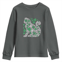 Irish Shamrock Cat Graphic Youth Sweatshirt Saint Patrick Day for Cat Lovers