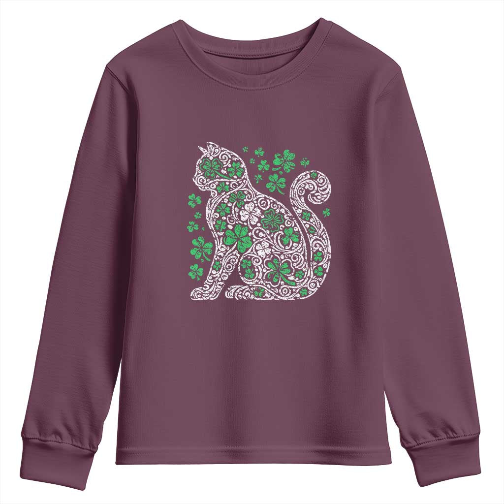 Irish Shamrock Cat Graphic Youth Sweatshirt Saint Patrick Day for Cat Lovers