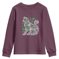 Irish Shamrock Cat Graphic Youth Sweatshirt Saint Patrick Day for Cat Lovers