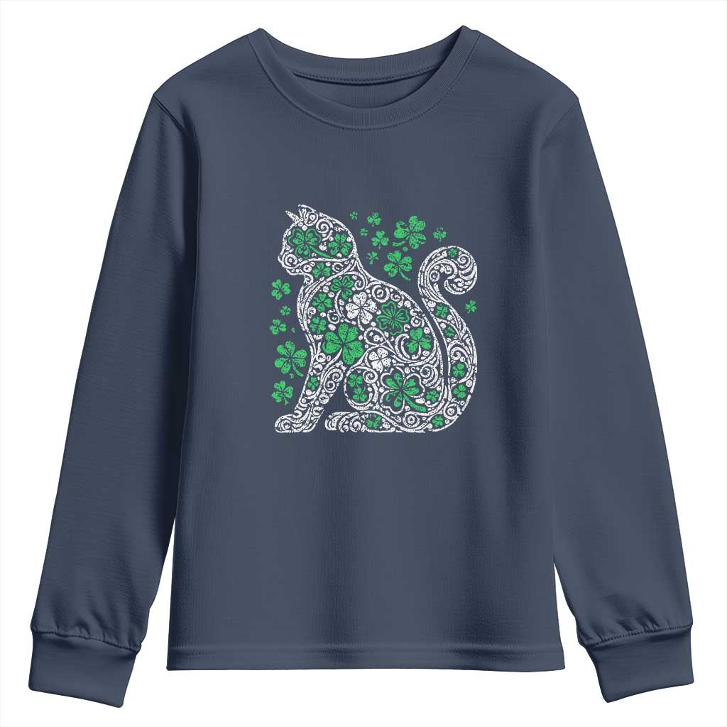 Irish Shamrock Cat Graphic Youth Sweatshirt Saint Patrick Day for Cat Lovers
